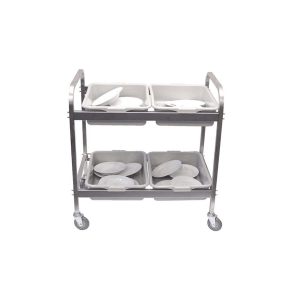 DISH CLEARING TROLLEY S/STEEL WITH 4 TOTE BOXES 870MM X 545MM X 930MM