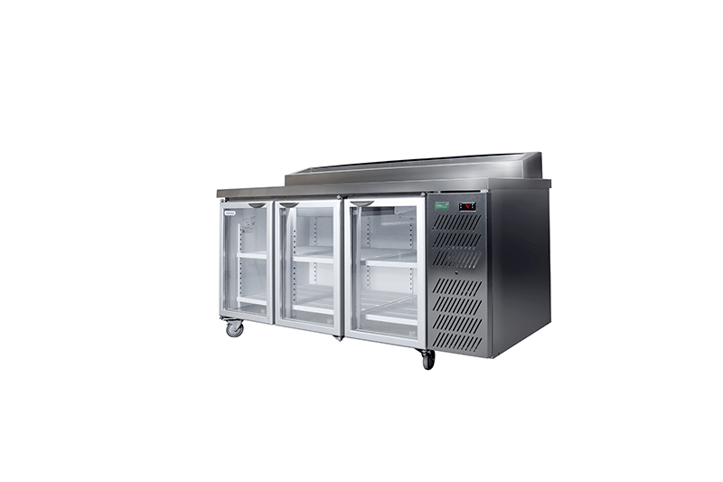 STAYCOLD GLASS HINGED DOOR UNDERBAR WITH PIZZA TOP