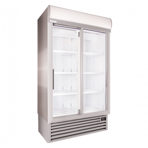 STAYCOLD DOUBLE SLIDING DOOR COOLER W/ S/S SIDES, EC FANS AND GREY TRIM