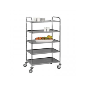 GLOBAL 5 SHELF STAINLESS STEEL TEA TROLLEY - 1540 x 850 x 540mm