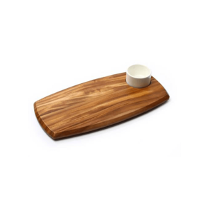 WOODEN SERVING BOARD WITH DIP BOWL (70ML BOWL) - 180MM X 362MM X 20MM - KIAAT