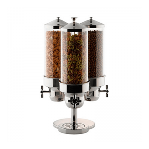 CEREAL DISPENSER TRIPLE S/STEEL - POLYCARBONATE CYLINDER 265MM X 265MM X 595MM 11LT