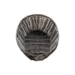 WOVEN PLASTIC DARK BROWN OVAL BREAD BASKET - 230 x 167mm