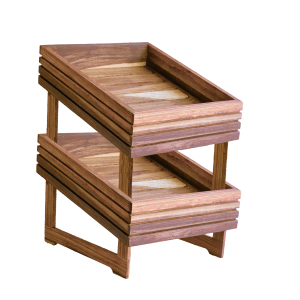 WOOD DISPLAY BASKET - ANGLED DOUBLE TIER (330MM X 350MM X 100MM)