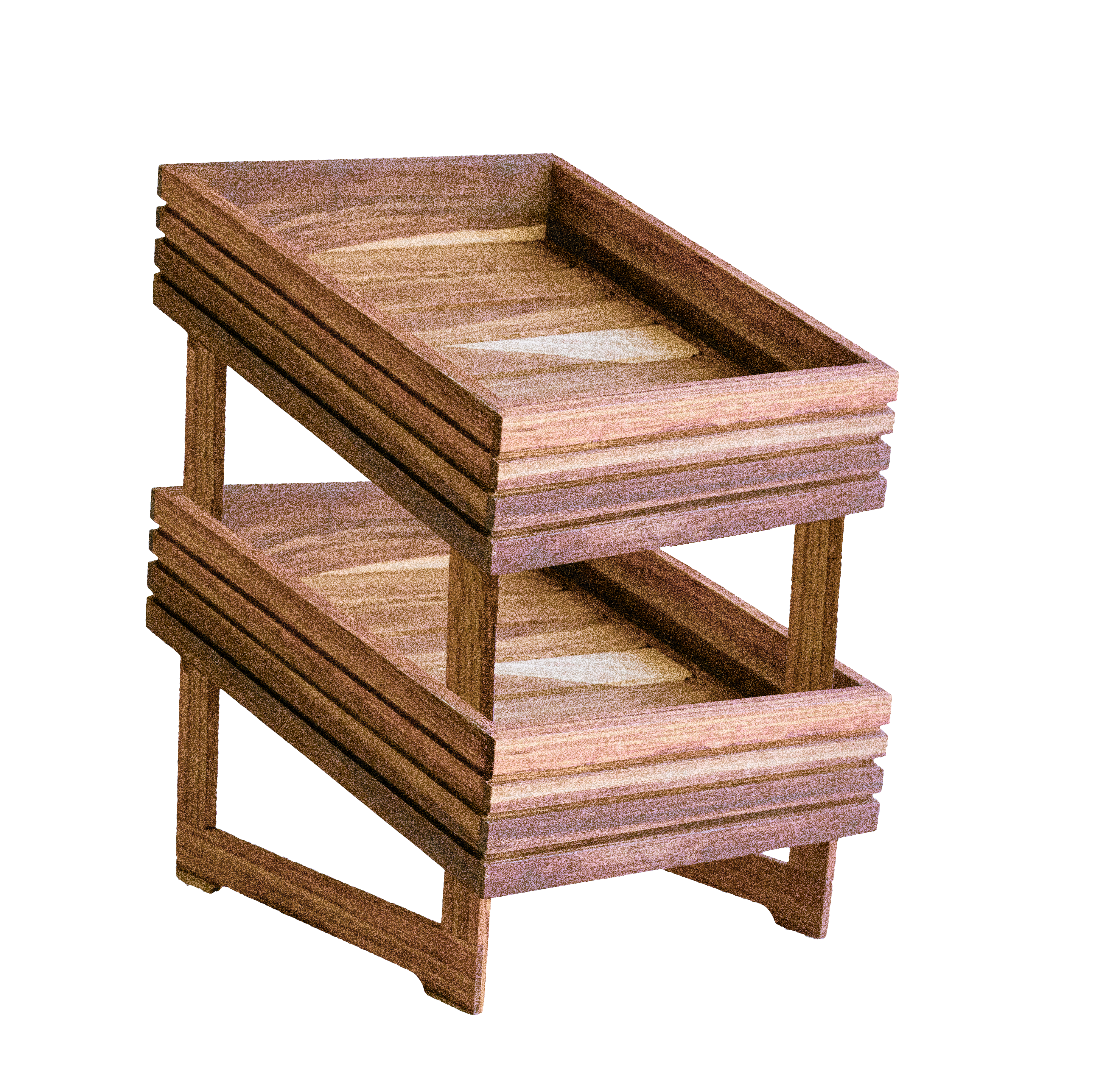 WOOD DISPLAY BASKET – ANGLED DOUBLE TIER (330MM X 350MM X 100MM)