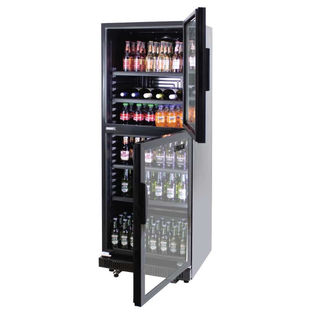 BEVERAGE COOLER - SPLIT DOOR - 620 X 635 X 1732MM - BLACK