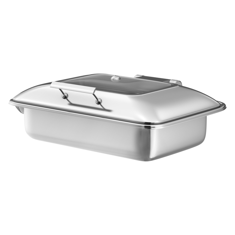 INDUCTION CHAFING DISH WITH HYDRAULIC GLASS LID - RECTANGULAR