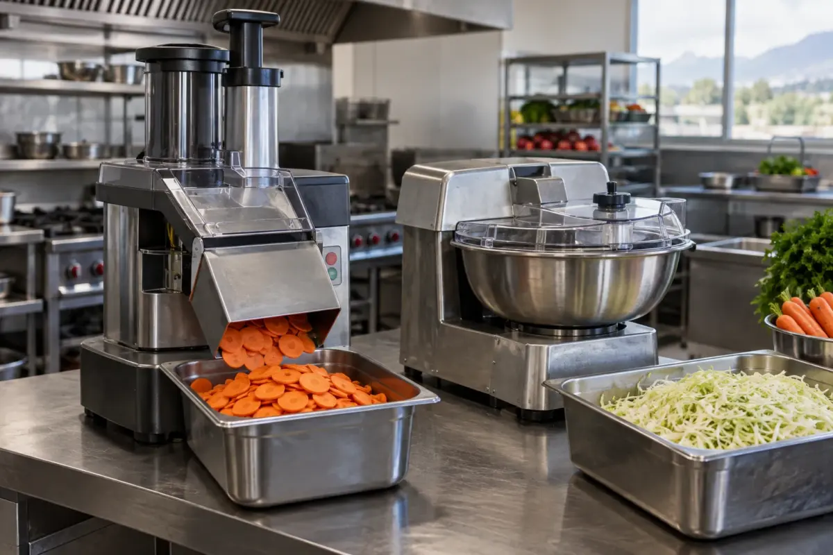 Illustrative commercial vegetable preparation machine and bowl processor.