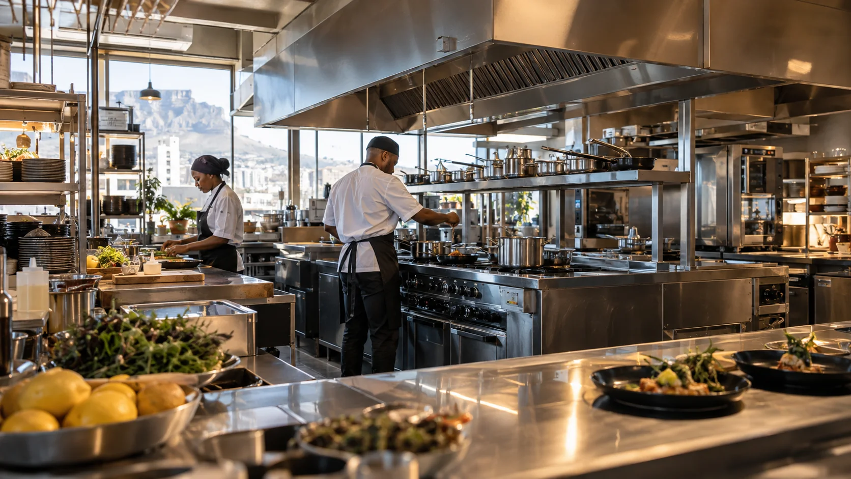 Illustrative working commercial kitchen